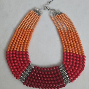 Amrita Singh Statement Necklace Orange Red Multi Strand Beaded Bold Bib
